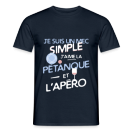 T-shirt homme - Un mec simple: Pétanque et apéro - marine - front