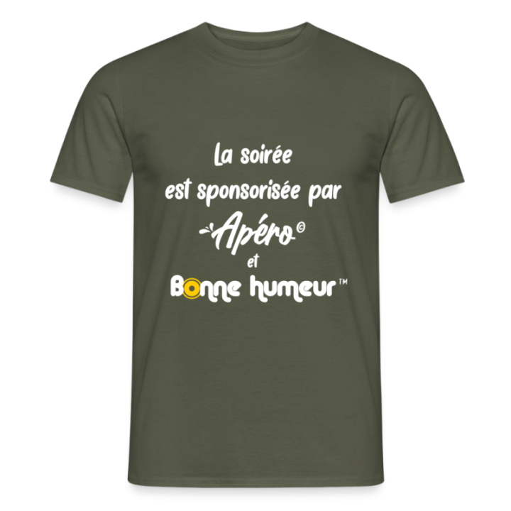 T-shirt homme - Soirée apéro et bonne humeur - vert militaire - front