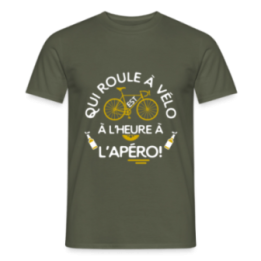 T-shirt homme - Qui roule à vélo arrive à l'apéro - vert militaire - front
