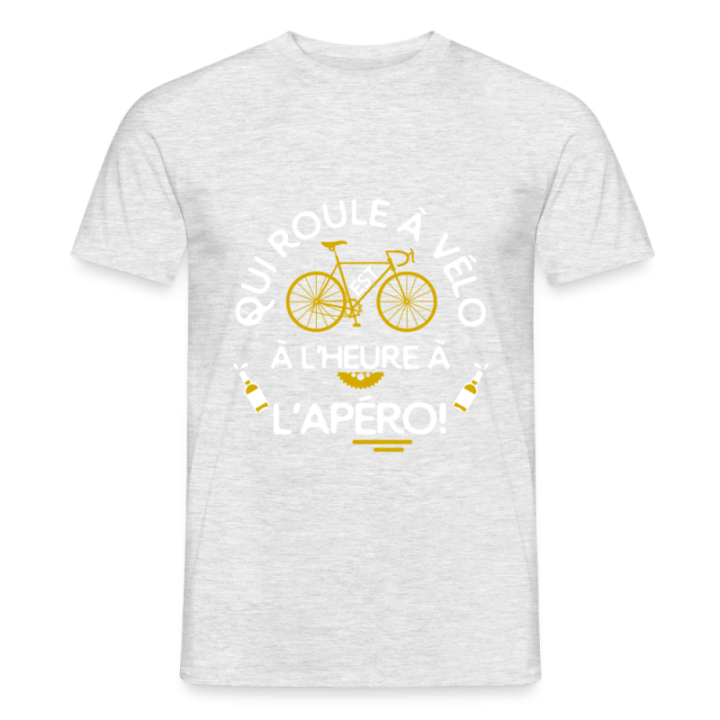 T-shirt homme - Qui roule à vélo arrive à l'apéro - gris chiné - front