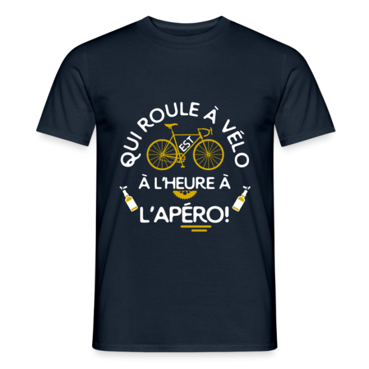T-shirt homme - Qui roule à vélo arrive à l'apéro - marine - front
