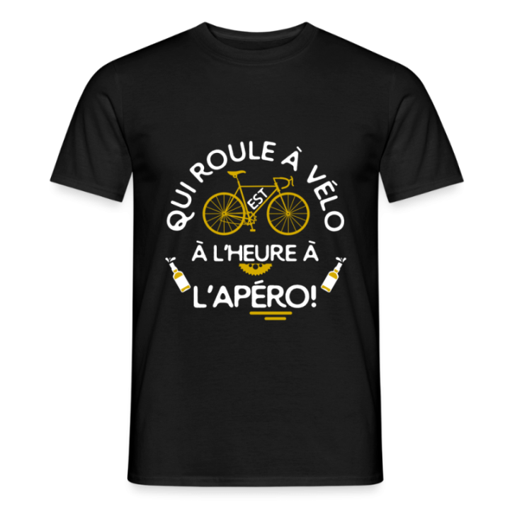 T-shirt homme - Qui roule à vélo arrive à l'apéro - noir - front