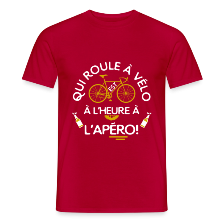 T-shirt homme - Qui roule à vélo arrive à l'apéro - rouge - front