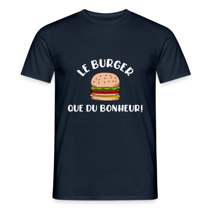 T-shirt homme - Burger: Que du bonheur - marine - front