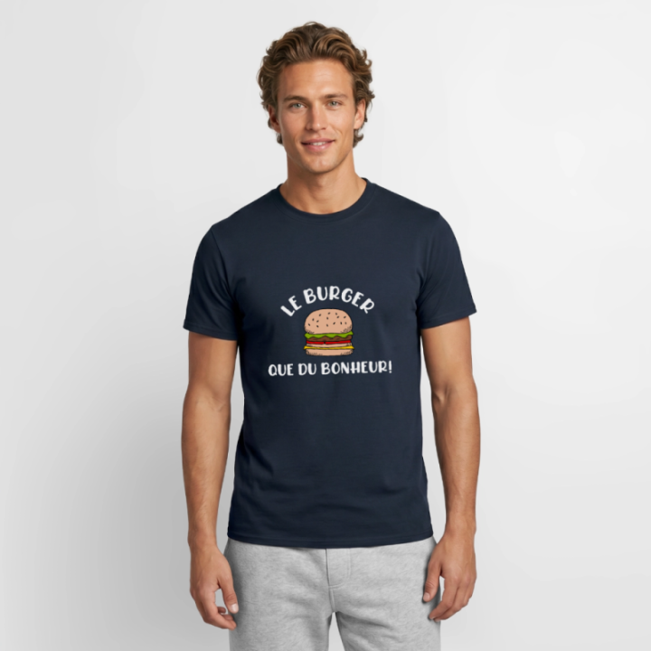 T-shirt homme - Burger: Que du bonheur - marine - front