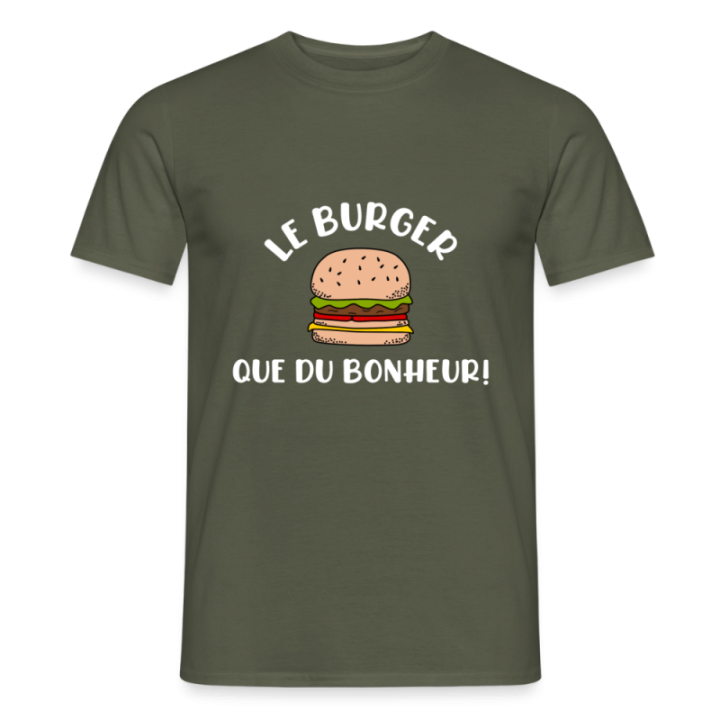 T-shirt homme - Burger: Que du bonheur - vert militaire - front