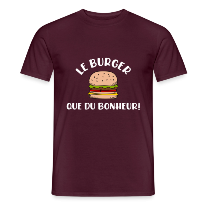 T-shirt homme - Burger: Que du bonheur - rouge brique - front