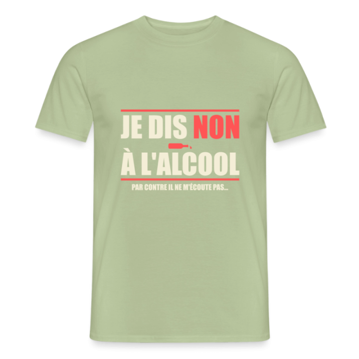 T-shirt homme - Je dis non à l'alcool - vert sauge - front