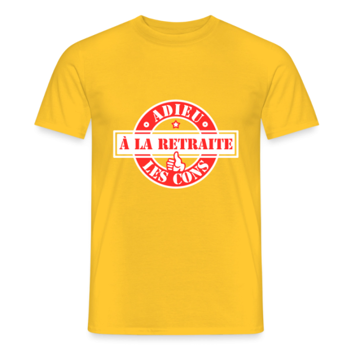 T-shirt homme - À la retraite: Adieu les cons - jaune - front
