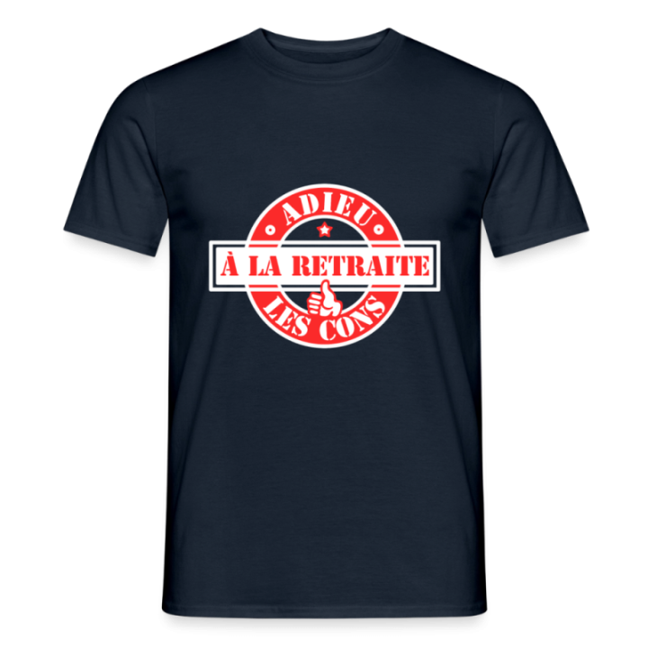 T-shirt homme - À la retraite: Adieu les cons - marine - front
