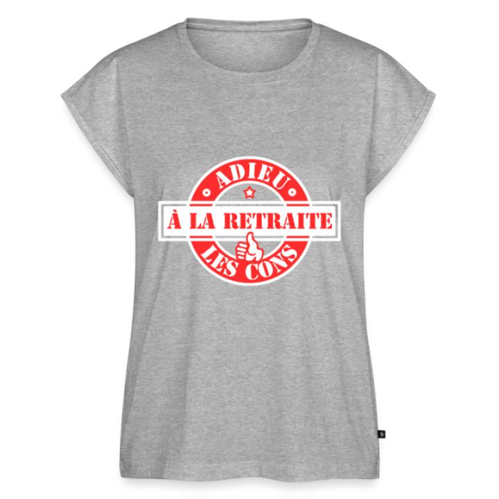 T-shirt à manches retroussées femme - À la retraite: Adieu les cons - gris chiné - front