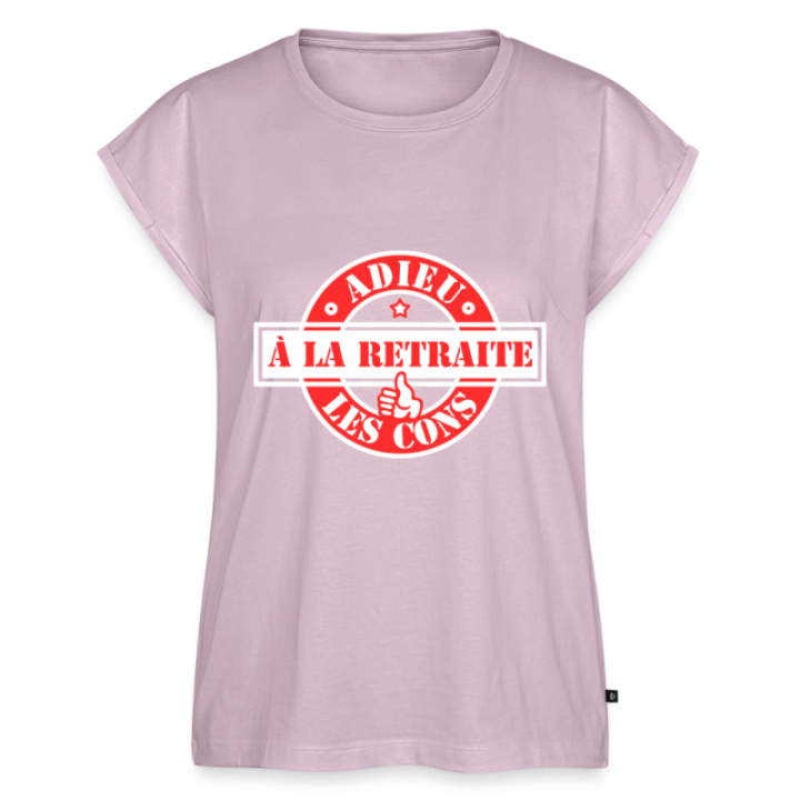 T-shirt à manches retroussées femme - À la retraite: Adieu les cons - rose poudré - front