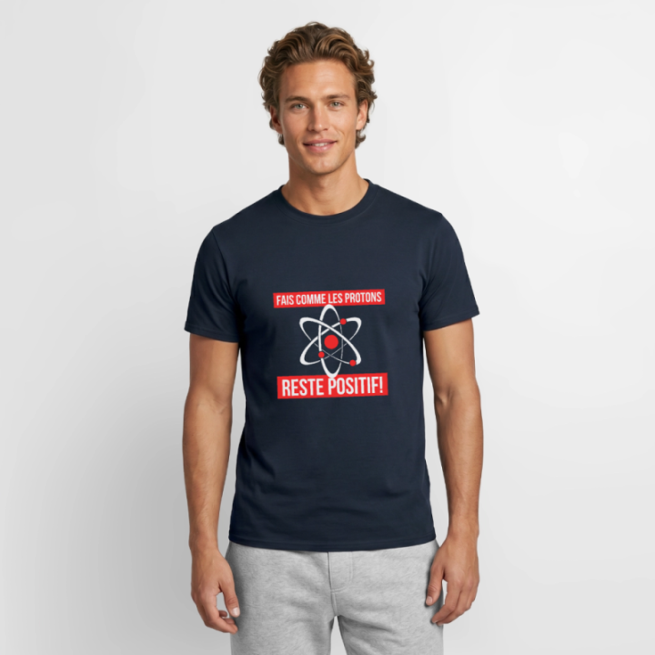 T-shirt homme - Fais comme les proton: Reste positif - marine - front