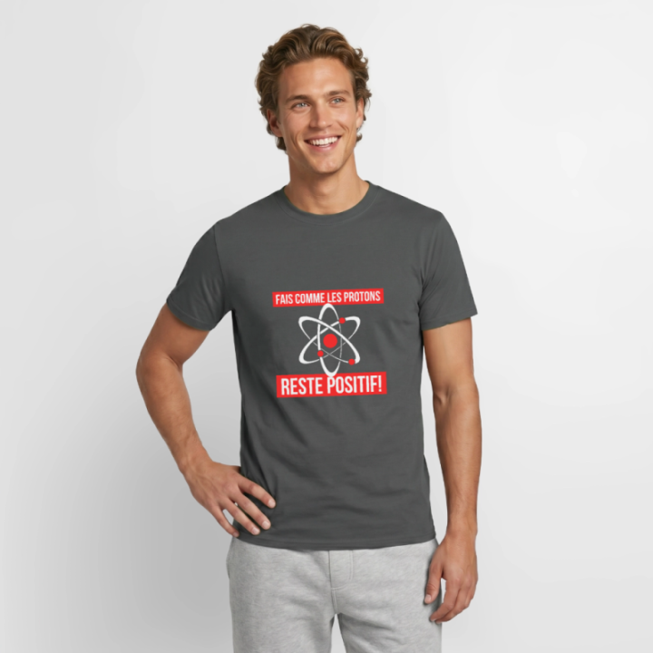 T-shirt homme - Fais comme les proton: Reste positif - charbon - front