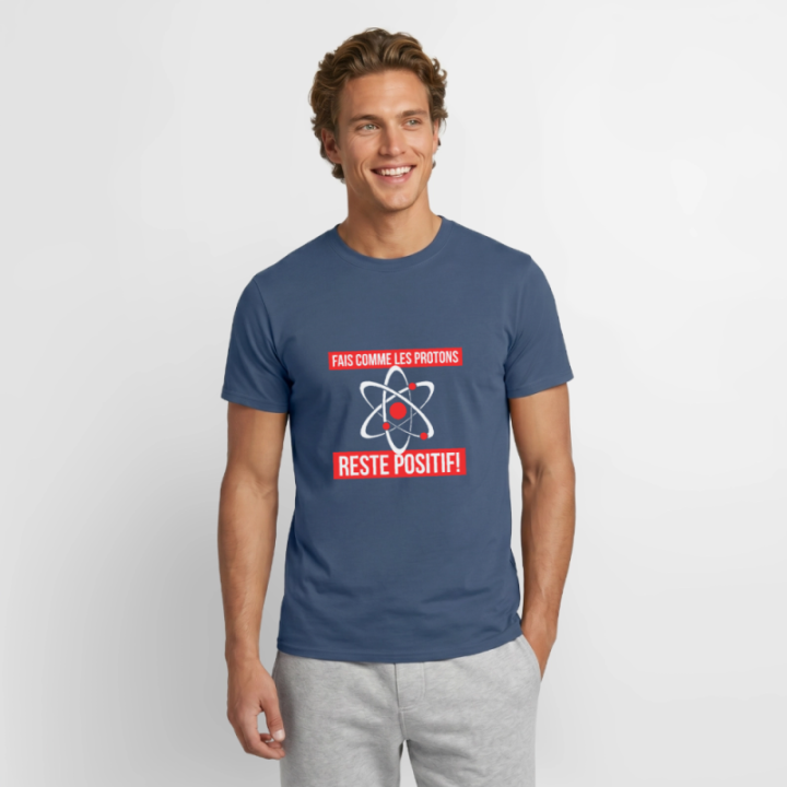 T-shirt homme - Fais comme les proton: Reste positif - denim foncé - front