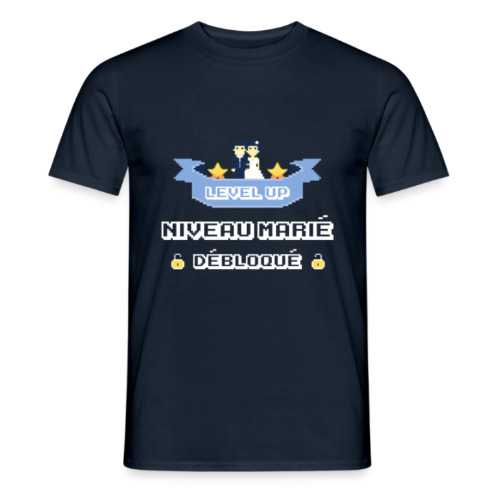 T-shirt homme - Level-up: Niveau marié débloqué - marine - front