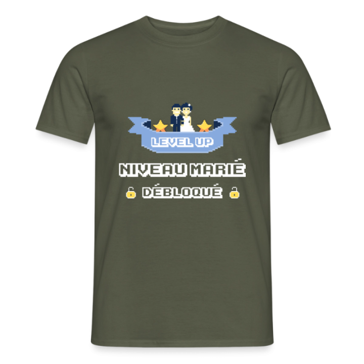 T-shirt homme - Level-up: Niveau marié débloqué - vert militaire - front