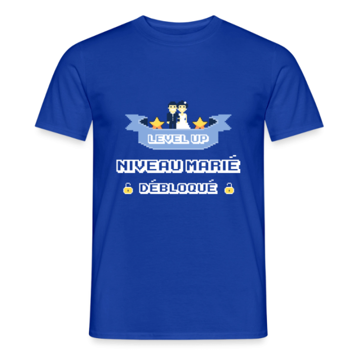 T-shirt homme - Level-up: Niveau marié débloqué - bleu foncé - front