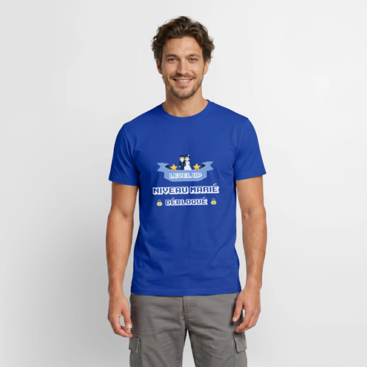 T-shirt homme - Level-up: Niveau marié débloqué - bleu foncé - front