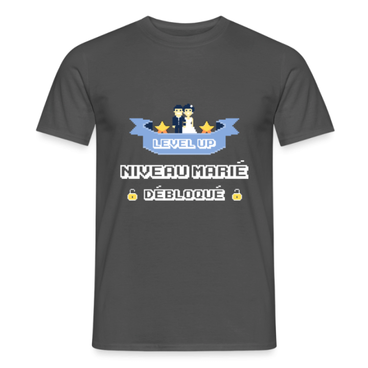 T-shirt homme - Level-up: Niveau marié débloqué - charbon - front