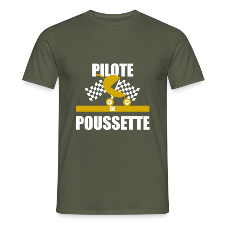 T-shirt homme - Pilote de poussette - vert militaire - front
