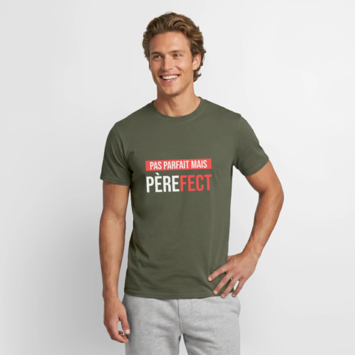 T-shirt homme - Pas parfait mais Père-fect - vert militaire - front