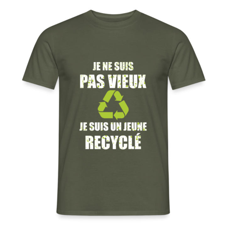 T-shirt homme - Je suis un jeune recyclé - vert militaire - front