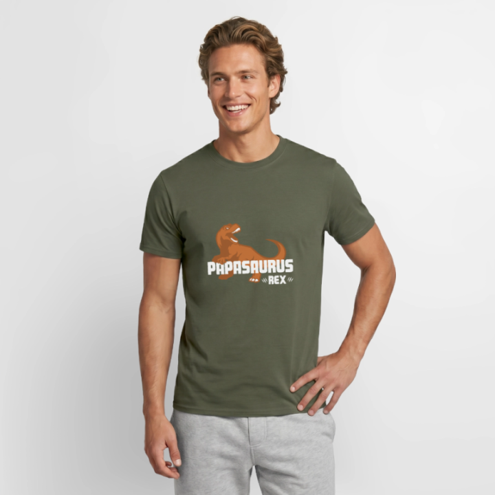 T-shirt homme - Papasaurus Rex - vert militaire - front