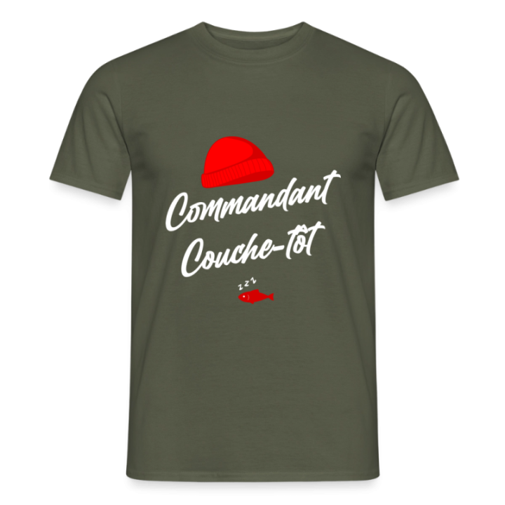 T-shirt homme - Commandant Couche-tôt - vert militaire - front
