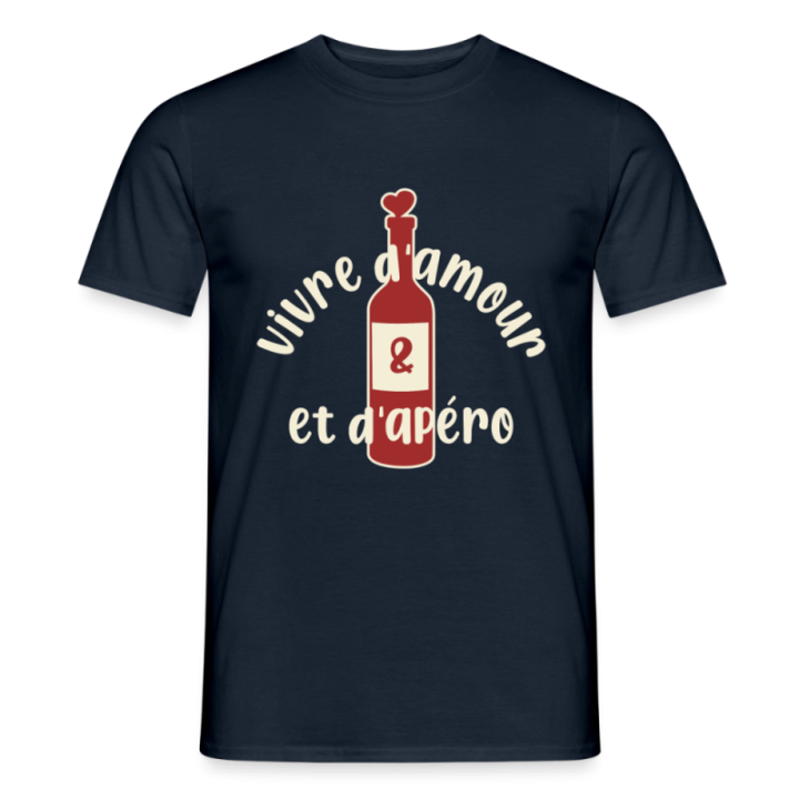 T-shirt homme - Vivre d'amour et d'apéro - marine - front