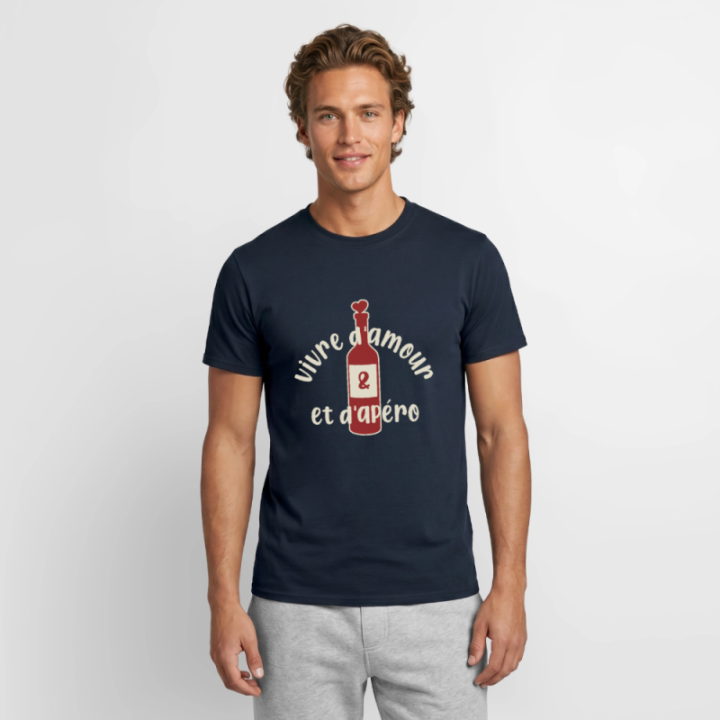 T-shirt homme - Vivre d'amour et d'apéro - marine - front