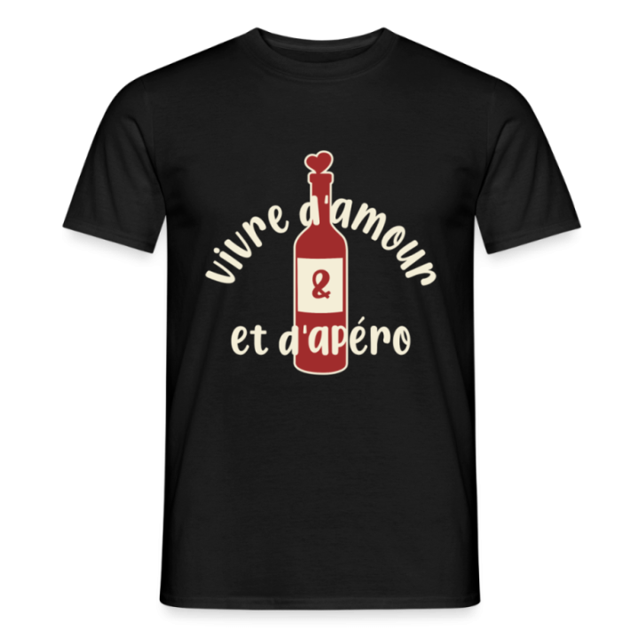 T-shirt homme - Vivre d'amour et d'apéro - noir - front
