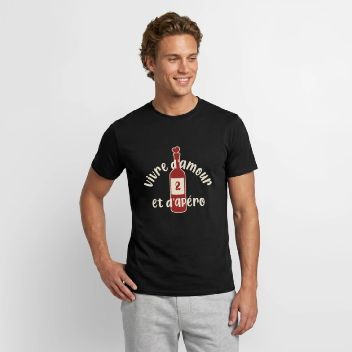 T-shirt homme - Vivre d'amour et d'apéro - noir - front