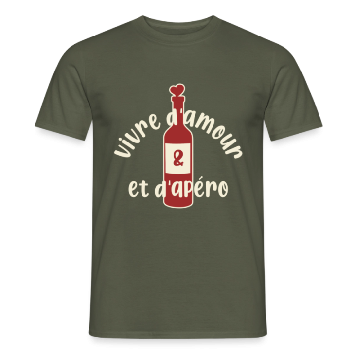 T-shirt homme - Vivre d'amour et d'apéro - vert militaire - front