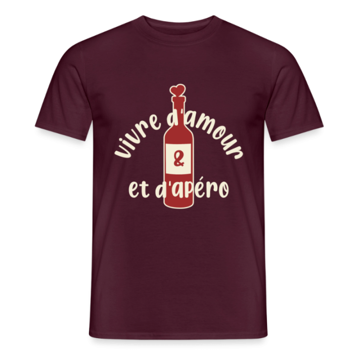 T-shirt homme - Vivre d'amour et d'apéro - rouge brique - front