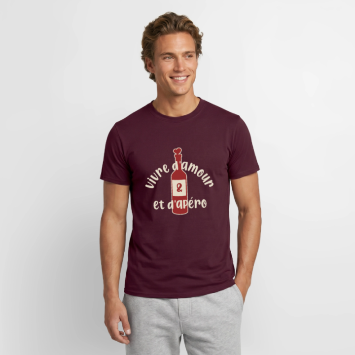 T-shirt homme - Vivre d'amour et d'apéro - rouge brique - front