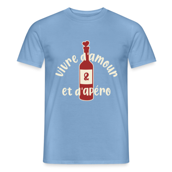 T-shirt homme - Vivre d'amour et d'apéro - carolina blue - front