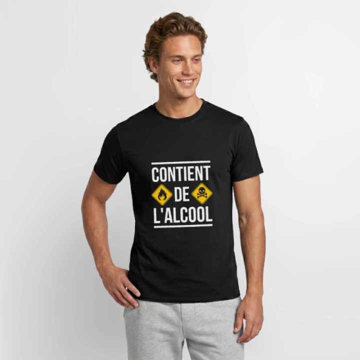 T-shirt homme - Contient de l'alcool - noir - front