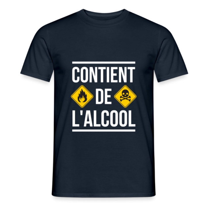 T-shirt homme - Contient de l'alcool - marine - front