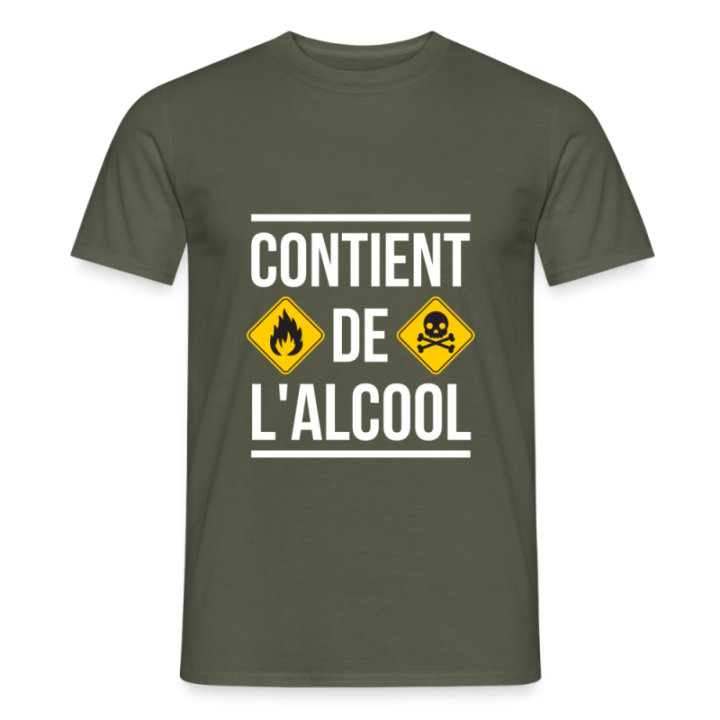 T-shirt homme - Contient de l'alcool - vert militaire - front