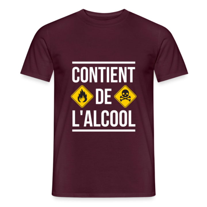 T-shirt homme - Contient de l'alcool - rouge brique - front