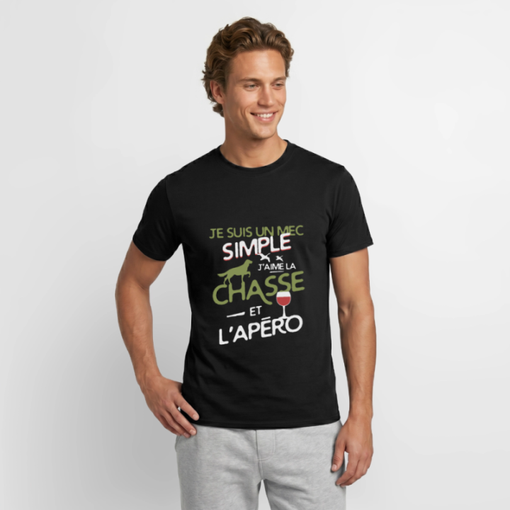 T-shirt homme - Un mec simple: Chasse et apéro - noir - front