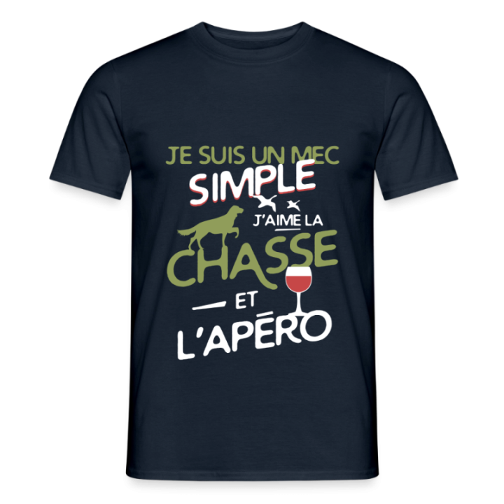 T-shirt homme - Un mec simple: Chasse et apéro - marine - front