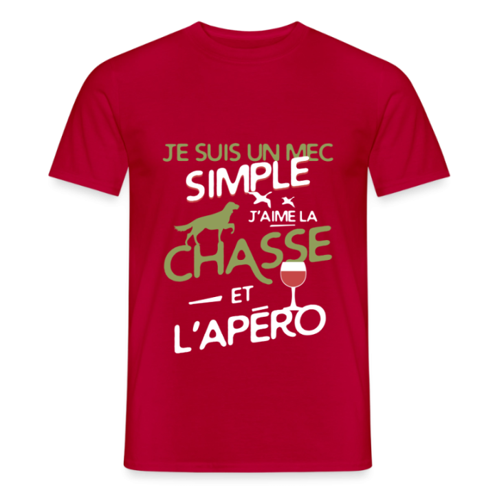T-shirt homme - Un mec simple: Chasse et apéro - rouge - front
