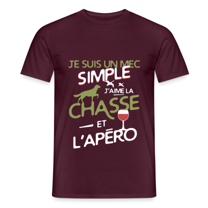 T-shirt homme - Un mec simple: Chasse et apéro - rouge brique - front