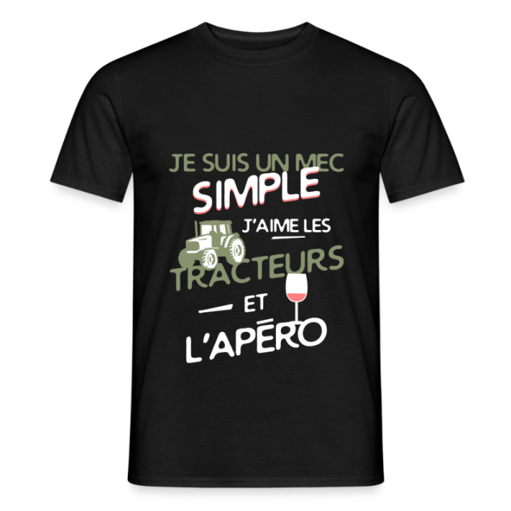 T-shirt homme - Un mec simple: Tracteurs et apéro - noir - front
