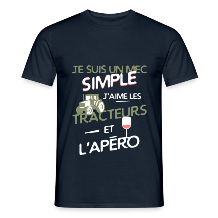 T-shirt homme - Un mec simple: Tracteurs et apéro - marine - front