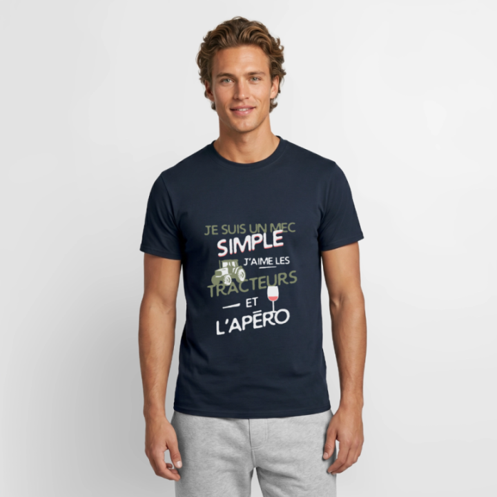 T-shirt homme - Un mec simple: Tracteurs et apéro - marine - front