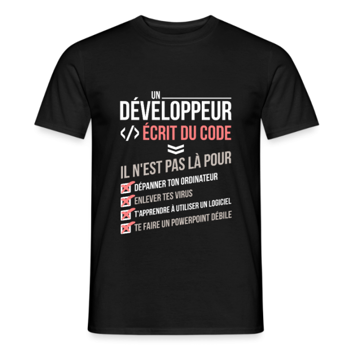 T-shirt homme - Un développeur écrit du code - noir - front