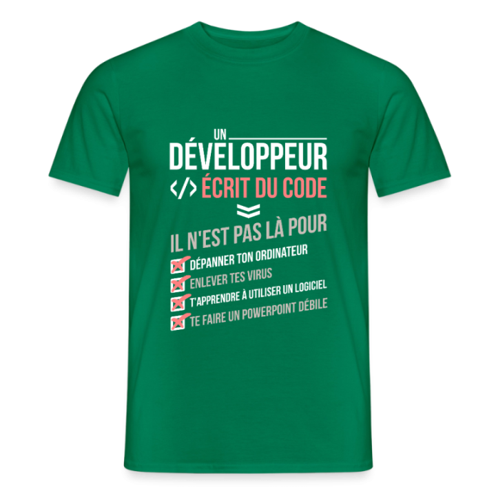 T-shirt homme - Un développeur écrit du code - vert - front